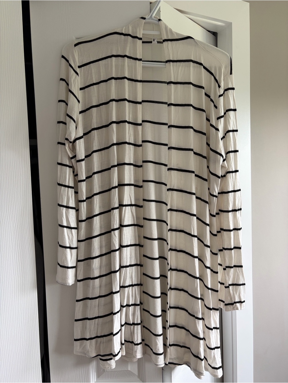 Azules White and Black Striped Open Cardigan